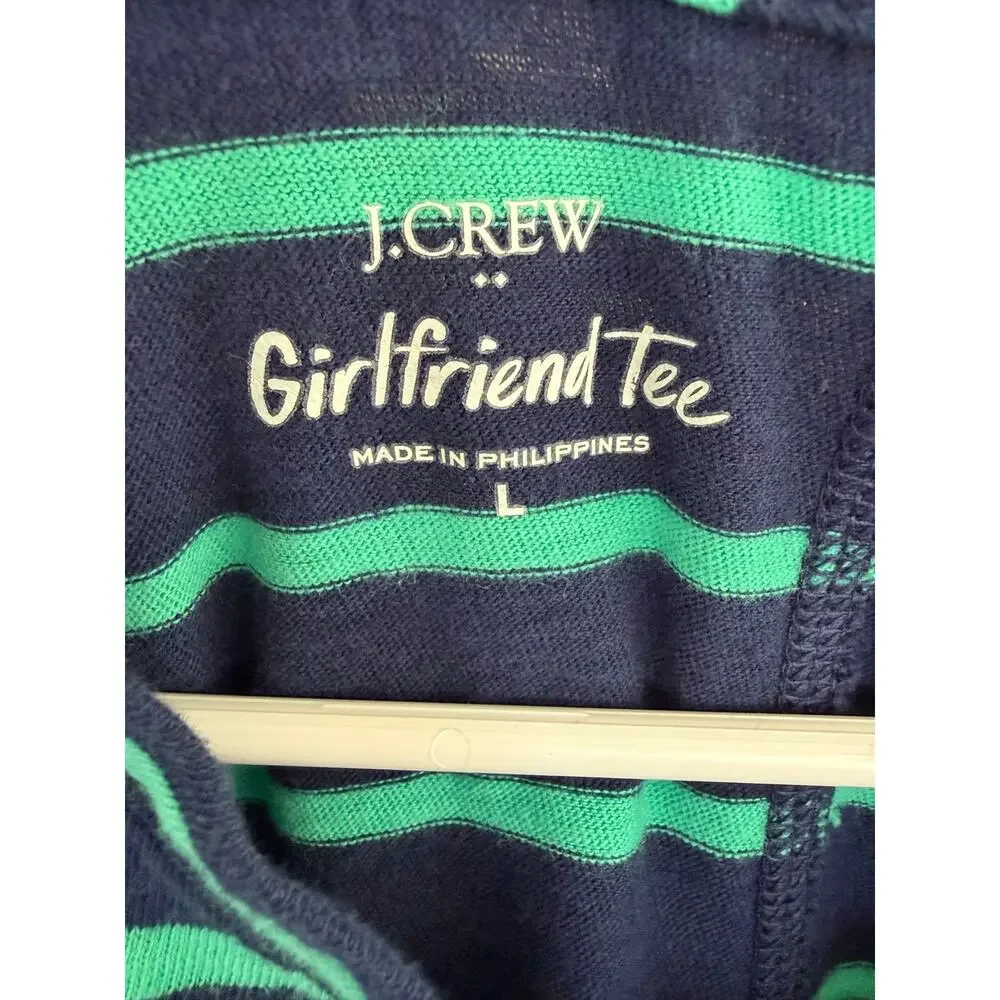 J.Crew Girlfriend Tee Striped T-Shirt Navy & Green Size Large - Picture 3 of 6